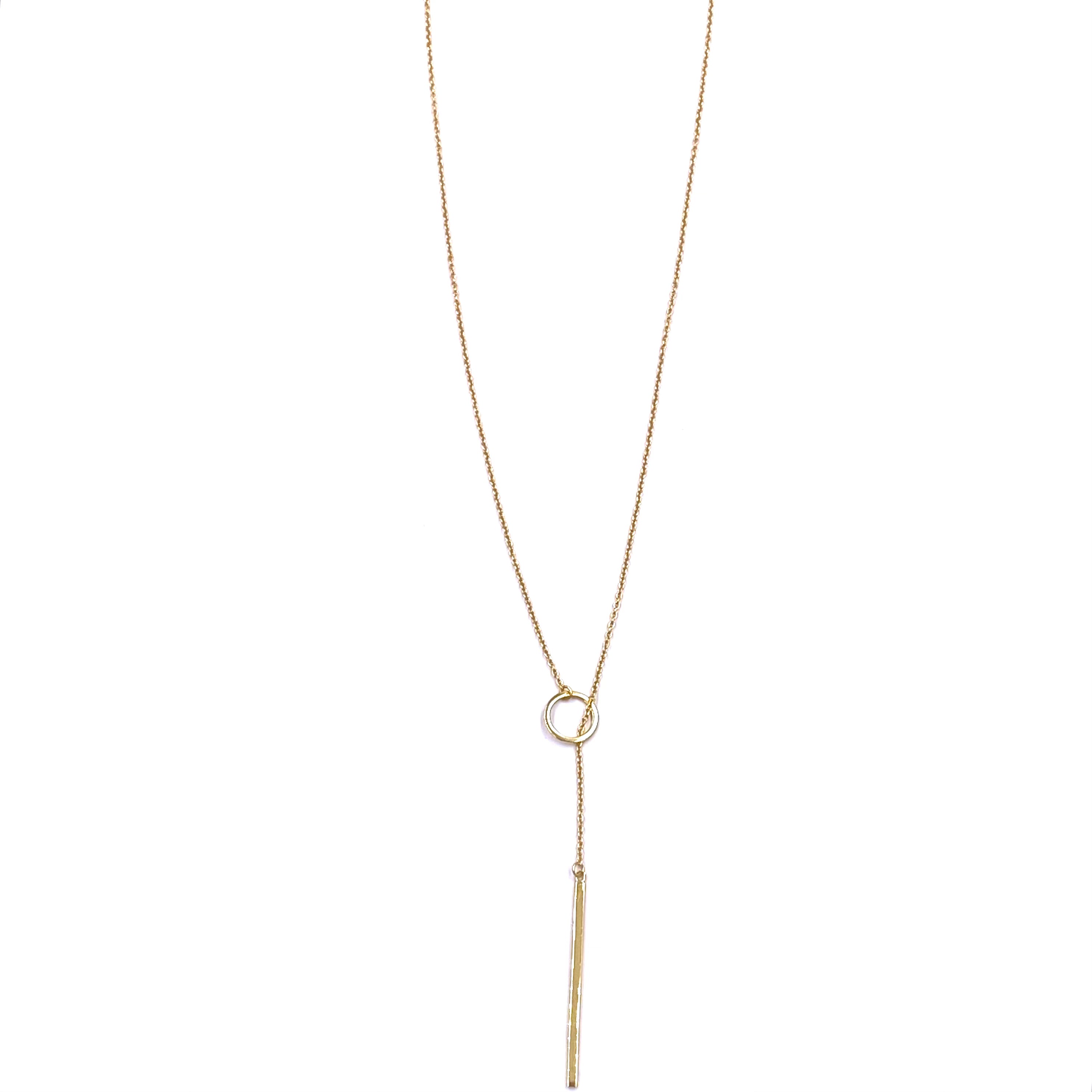 Elegant Sterling Silver Gold Plated Bar & Circle Lariat Necklace | Dainty Layering Jewelry for Women | Perfect for Date Night & Special Occasions