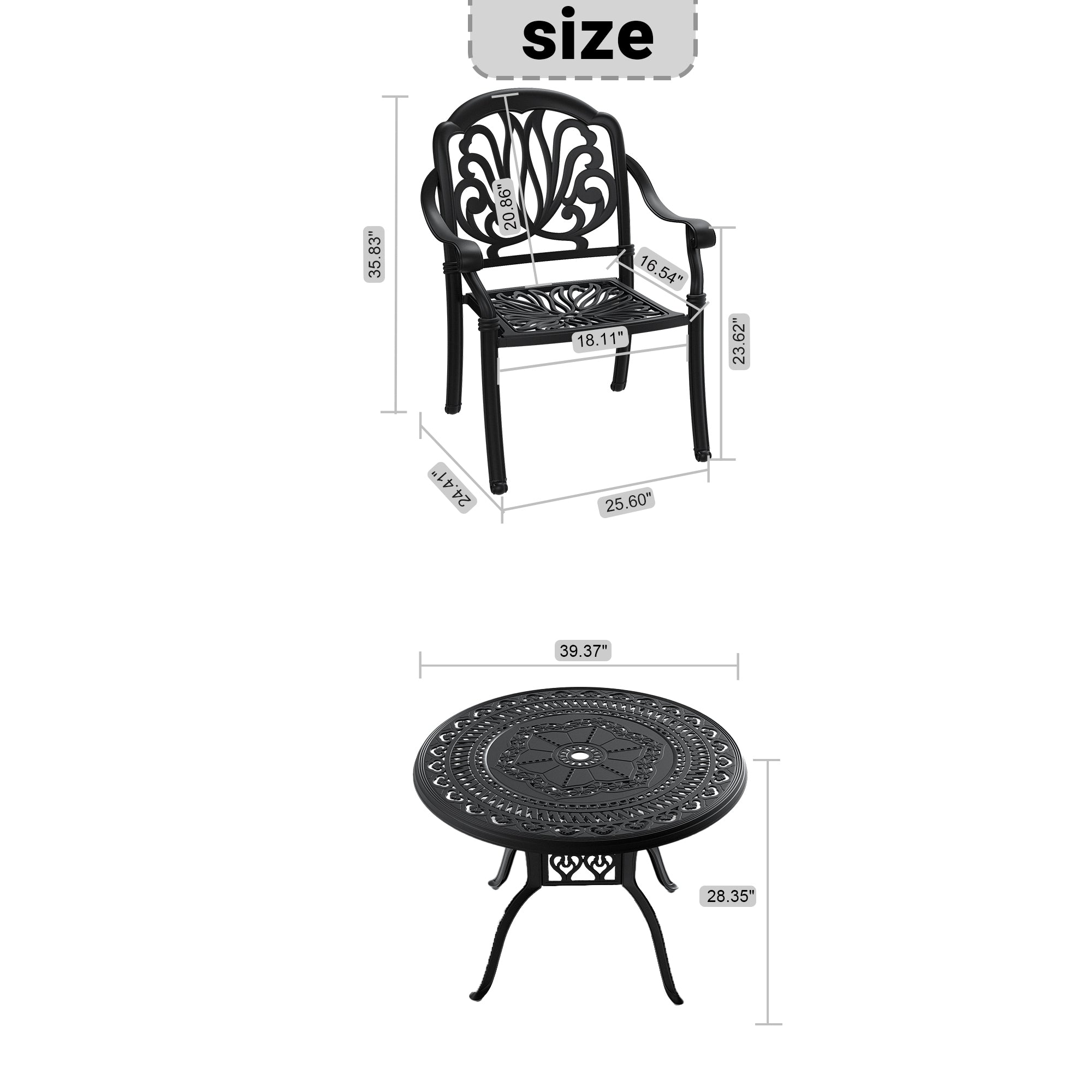 5-Piece Cast Aluminum Patio Furniture Set with Cushions (Random Colors) - Durable Outdoor Dining Set for Garden, Poolside & Backyard Relaxation