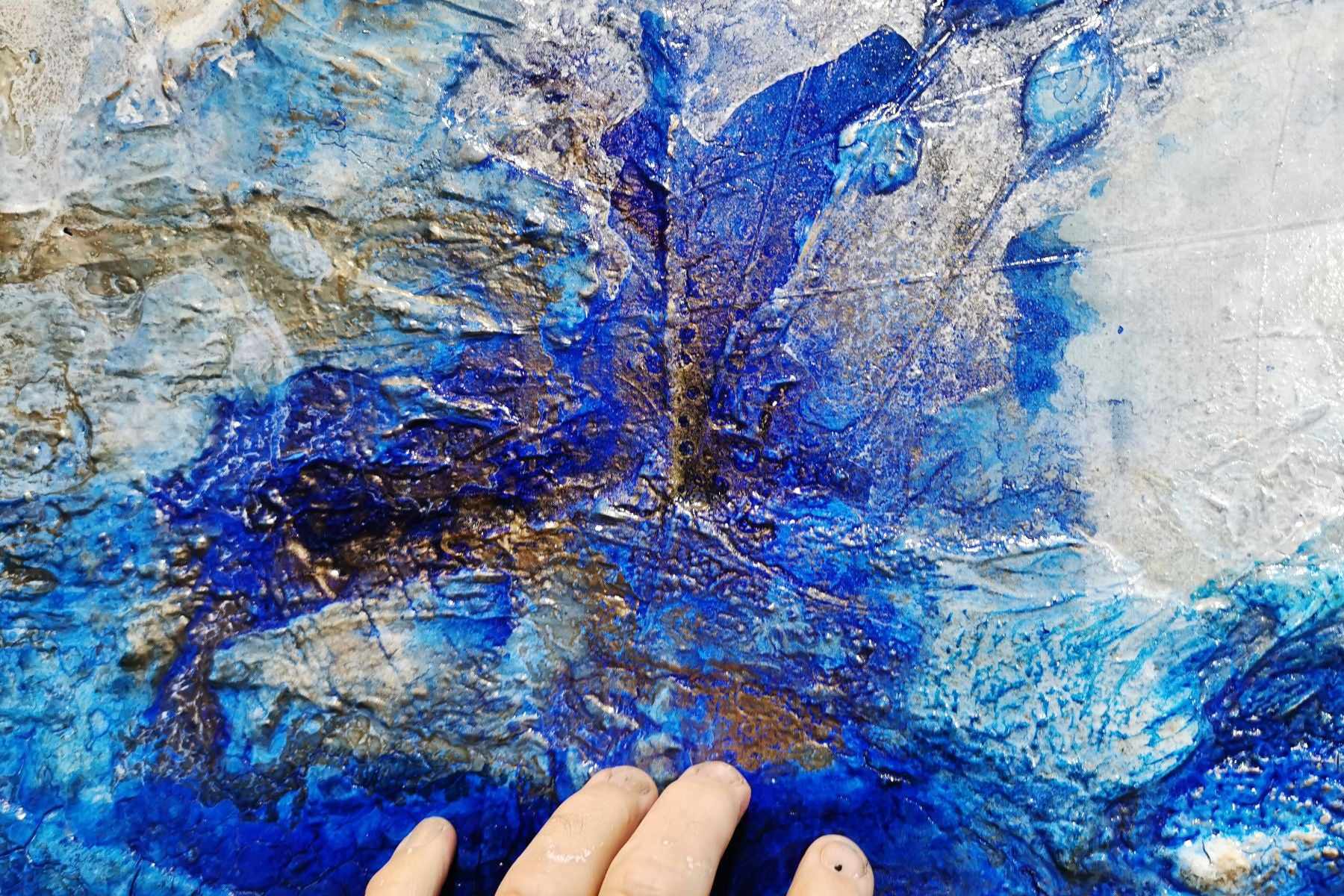 Blue and White Textured Abstract Painting - Sapphire Spritz 180cm x 100cm Canvas Wall Art for Living Room, Bedroom & Office Decor