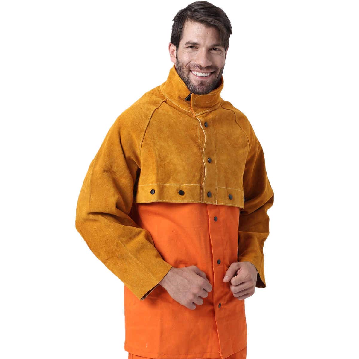 Heavy Duty Leather Welding Apron - Cowhide Welder Protective Clothing for Blacksmiths, Carpenters & Garden Work with Cape Sleeves & Bib Design | Ideal for Metalworking, DIY Projects & Outdoor Activities