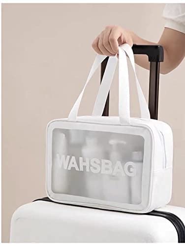 Salepush Clear Toiletry Bag - Transparent Cosmetic Wash Bag with Zipper, Travel Makeup Organizer for Women & Men, Waterproof Grooming Kit & Jewelry Pouch - Perfect for Air Travel, Gym, Camping & Daily Use (White)