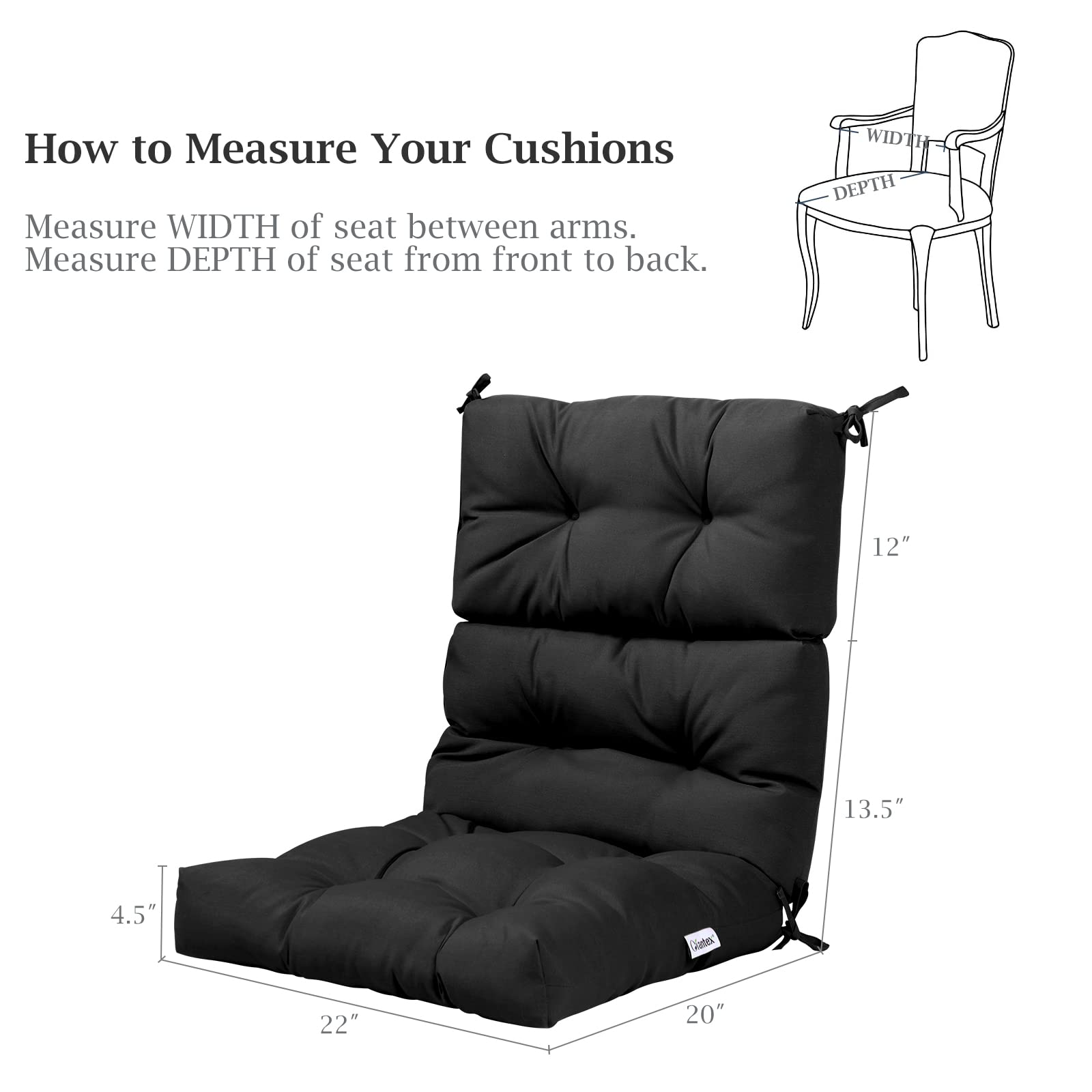 Giantex 2 Pack Tufted Outdoor Chair Cushions - 4.5 Inch Thick High Back Patio Seat Cushions with 4 Ties for Swing, Bench & Wicker Furniture - Waterproof Black Floor Cushions for Indoor/Outdoor Use - Perfect for Backyard, Deck, Poolside & Living Room Relaxation