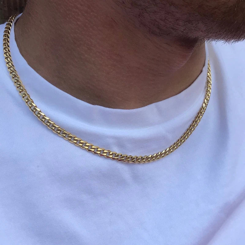Figaro Cuban Link Chain Necklace for Men - 14K Gold Plated Stainless Steel Jewelry for Everyday Wear & Gifting
