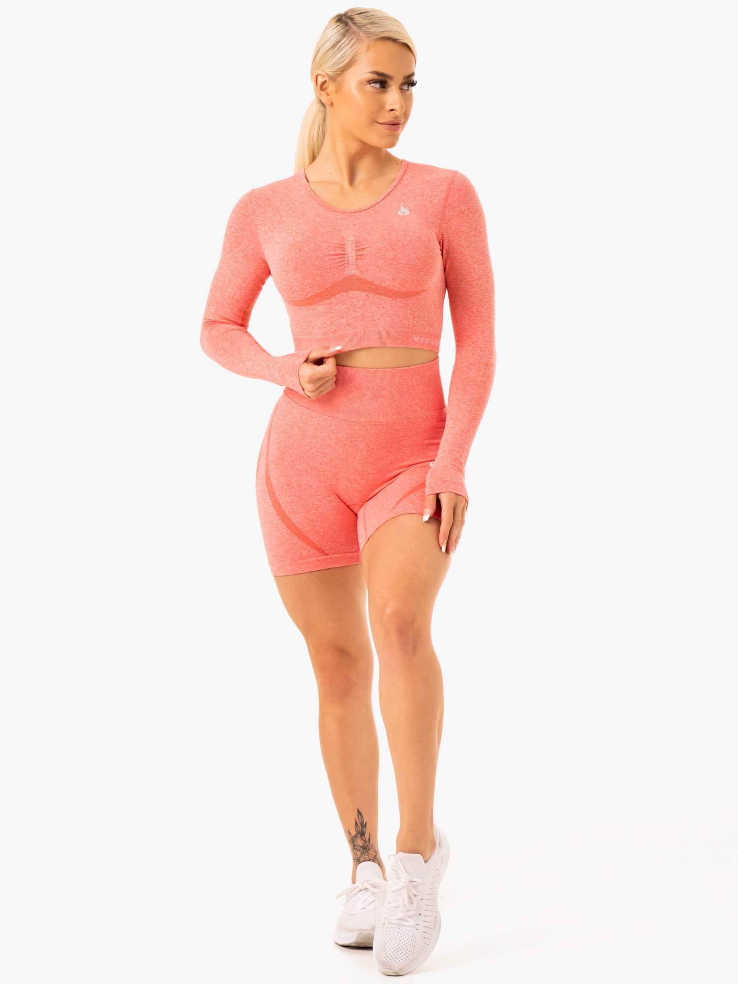 Staples Seamless Long Sleeve Top for Women - Soft Peach Marl Color | Perfect for Yoga, Workout & Casual Wear
