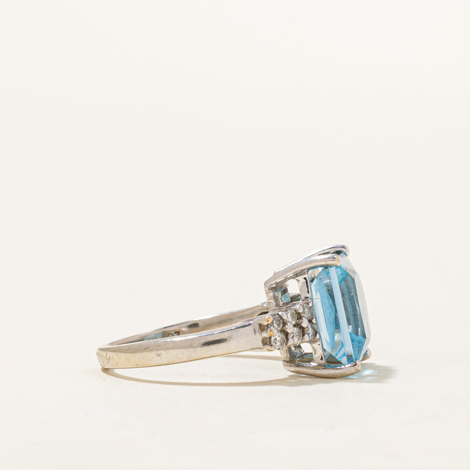 Blue Topaz and Diamond Cocktail Ring - 6.00ct Gemstone with 0.24ctw Diamonds - Size 6 - Elegant Jewelry for Parties, Weddings & Special Occasions