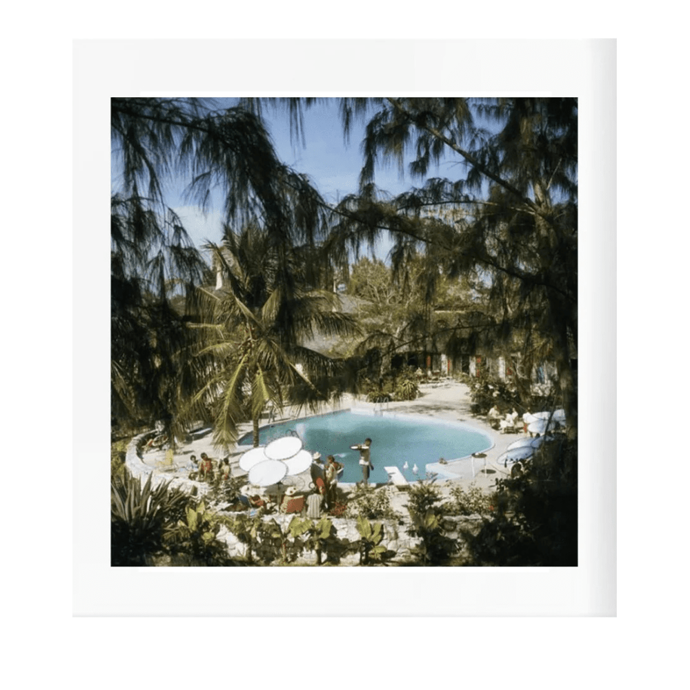 Slim Aarons 'Eleuthera Pool Party' Framed Art Print - Vintage Beach Wall Decor for Living Room, Office & Coastal Home