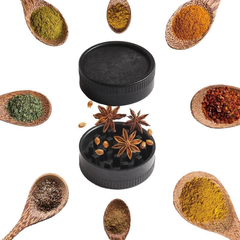 4 Layer Zinc Alloy Herb Grinder with Pollen Catcher & Scraper - Portable Mini Crusher Mill for Dry Herbs - Includes Cleaning Brush - Perfect for Travel, Camping & Home Use (50mm, Black)