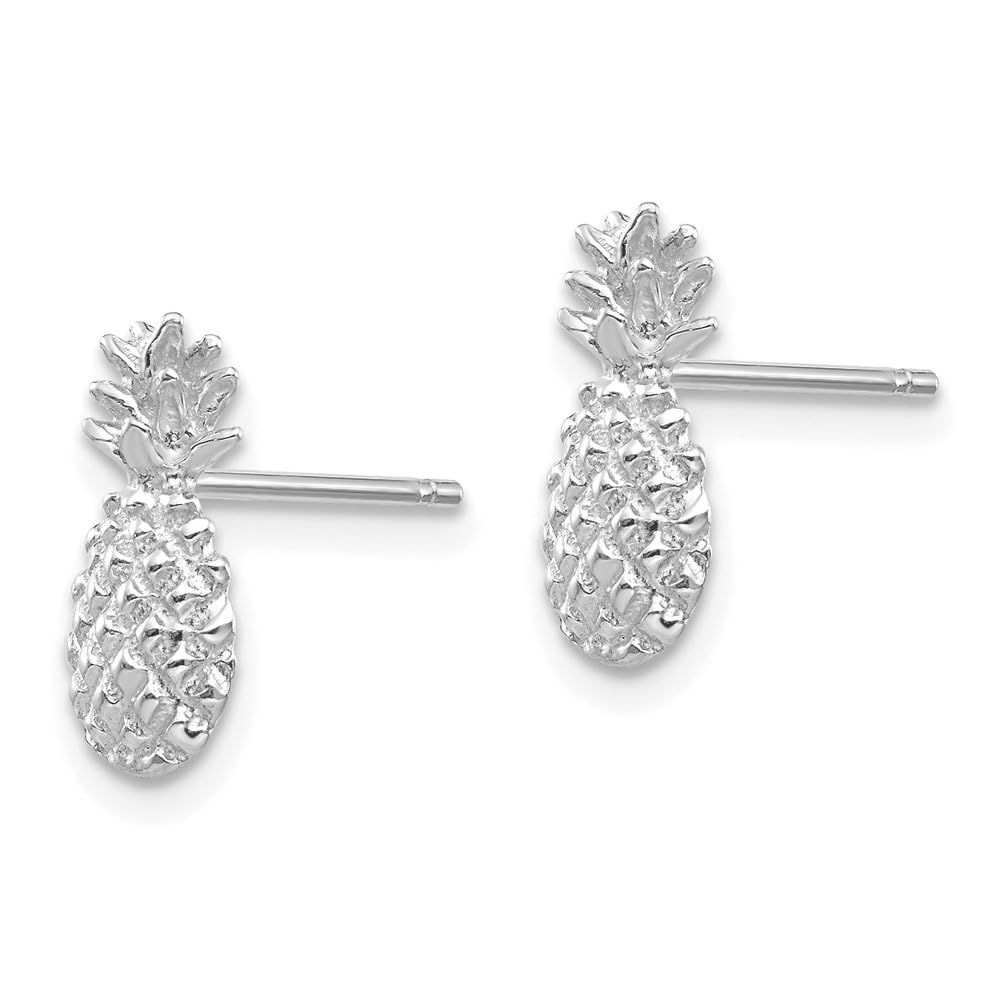 14K Solid White Gold Hawaiian Pineapple Stud Earrings - Tropical Summer Beach Jewelry for Women - Perfect for Vacations, Parties & Casual Wear
