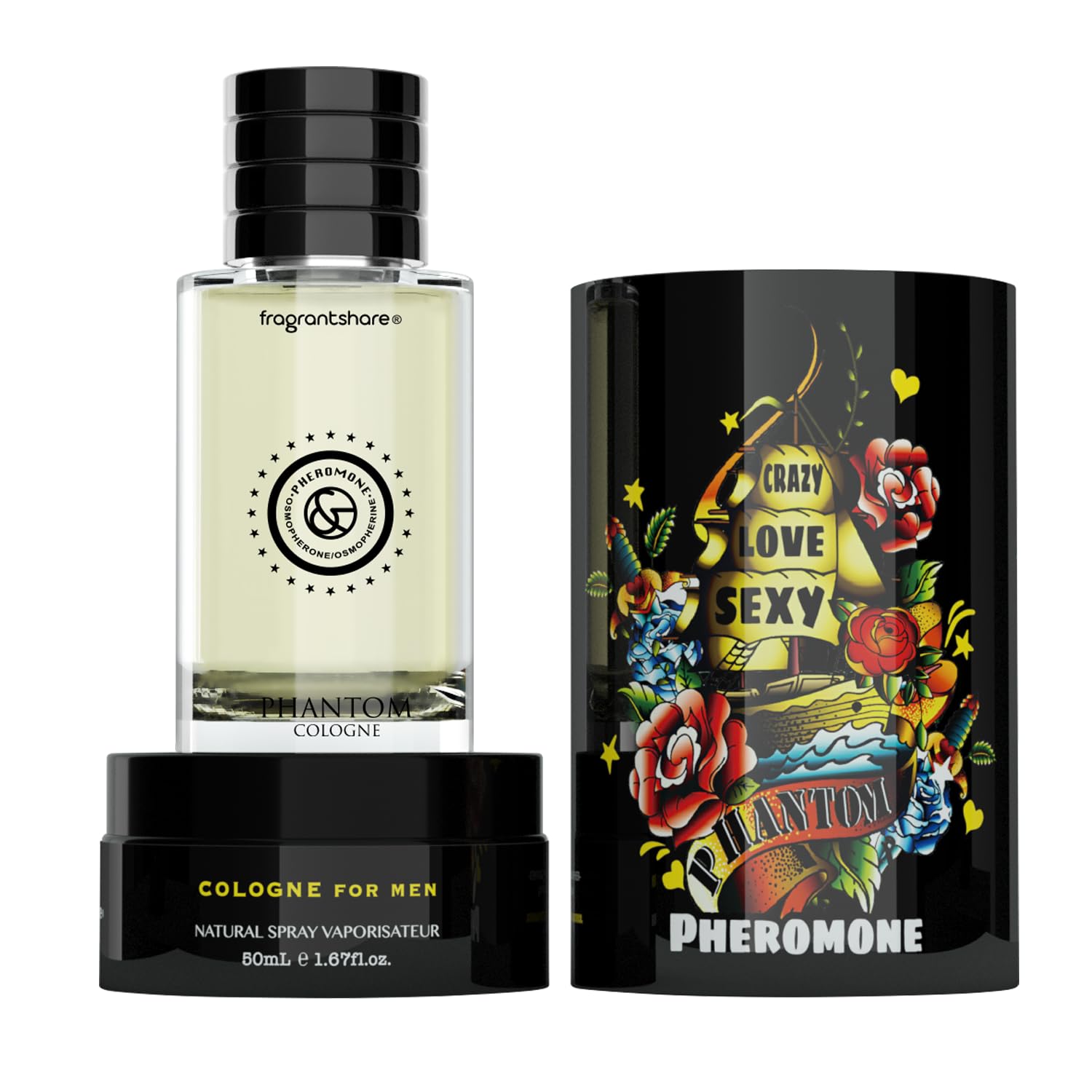 Phantom Cologne for Men & Women - Original Pheromone Perfume Oil, 1.67oz/50mL, Woody Aromatic Fougère Scent | Long-Lasting Fragrance for Date Night, Office & Special Occasions