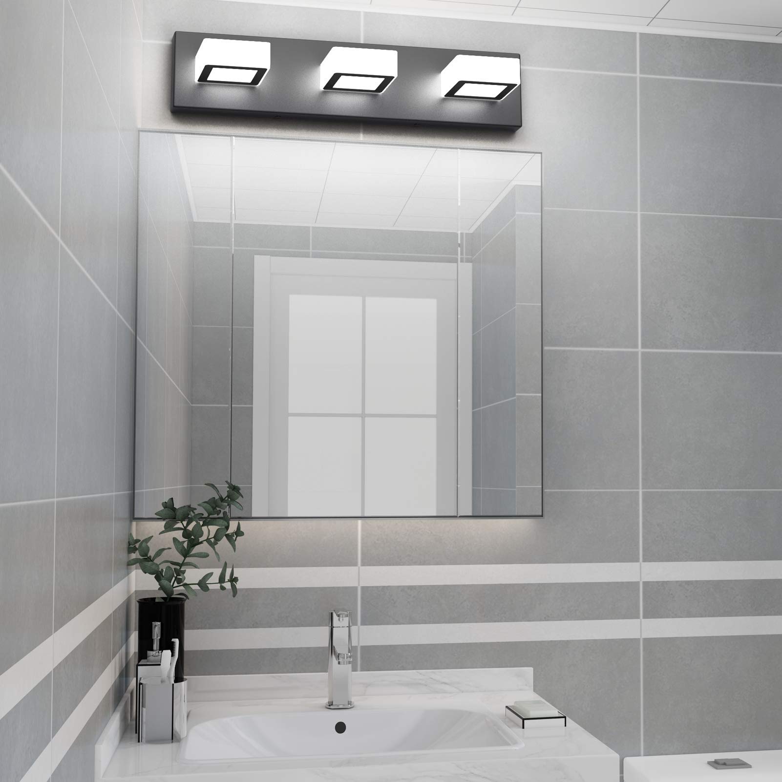 Ralbay Matte Black Vanity Lights - 12W LED Bathroom Light Fixture with Acrylic Shade, Modern Dimmable Vanity Mirror Lighting for Bathroom, Bedroom & Makeup Area