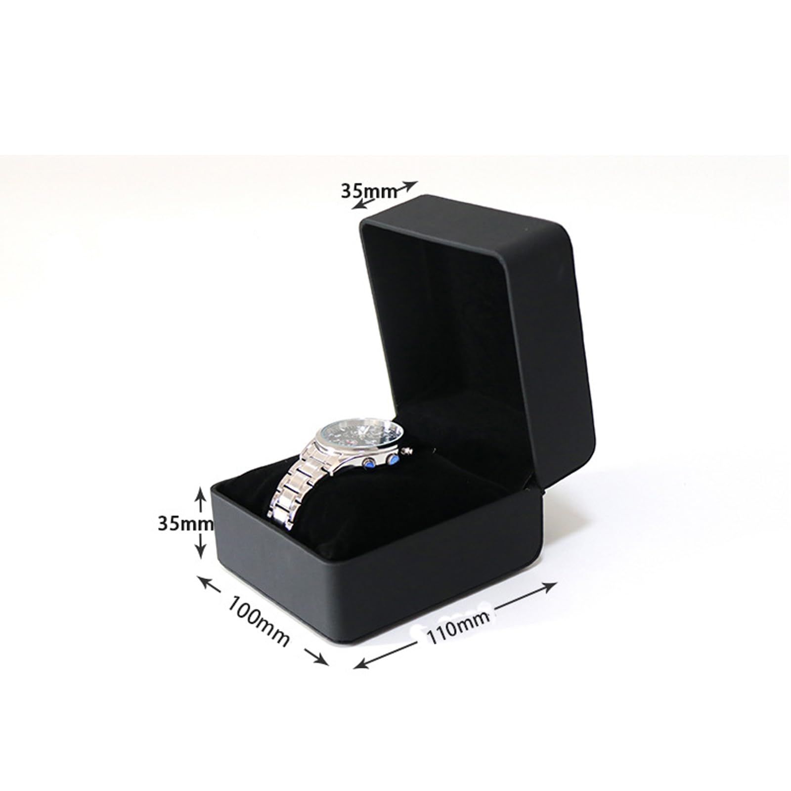 Premium PU Leather Watch Box with Soft Cushion - Luxury Watch Storage Case for Smartwatches, Jewelry & Accessories - Perfect Gift for Men & Women (Birthday, Anniversary) - Matte Black with Red Stitching - Ideal for Travel, Home Display & Watch Collection Organization