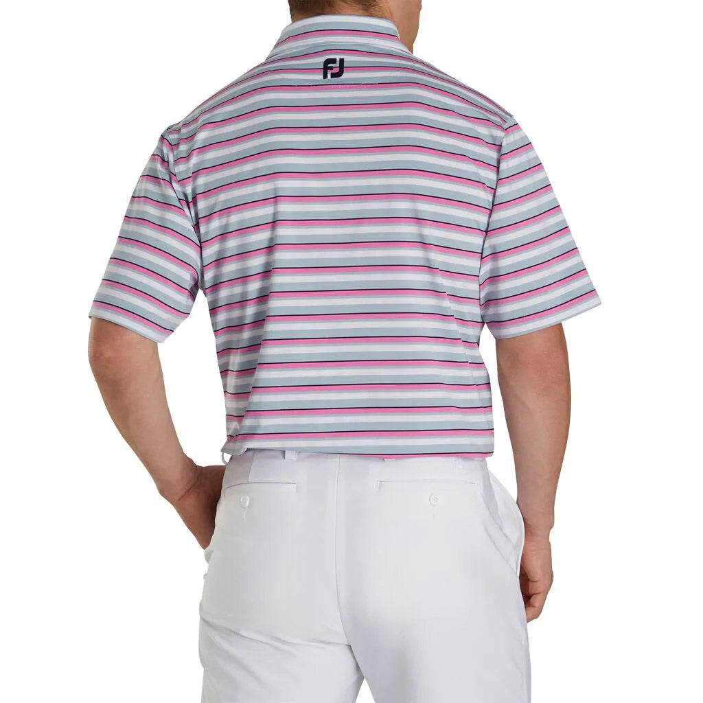 FootJoy Lisle Multi Strip Self Collar Men's Golf Polo Shirt - Moisture Wicking & UV Protection for Comfortable Golfing & Outdoor Activities