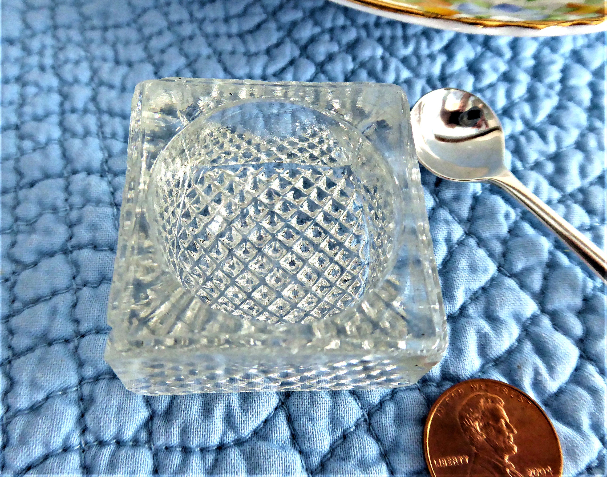 Antique Victorian Open Salt Cellar - Faceted Square Optic Base - 1890s Collectible for Table Setting & Home Decor
