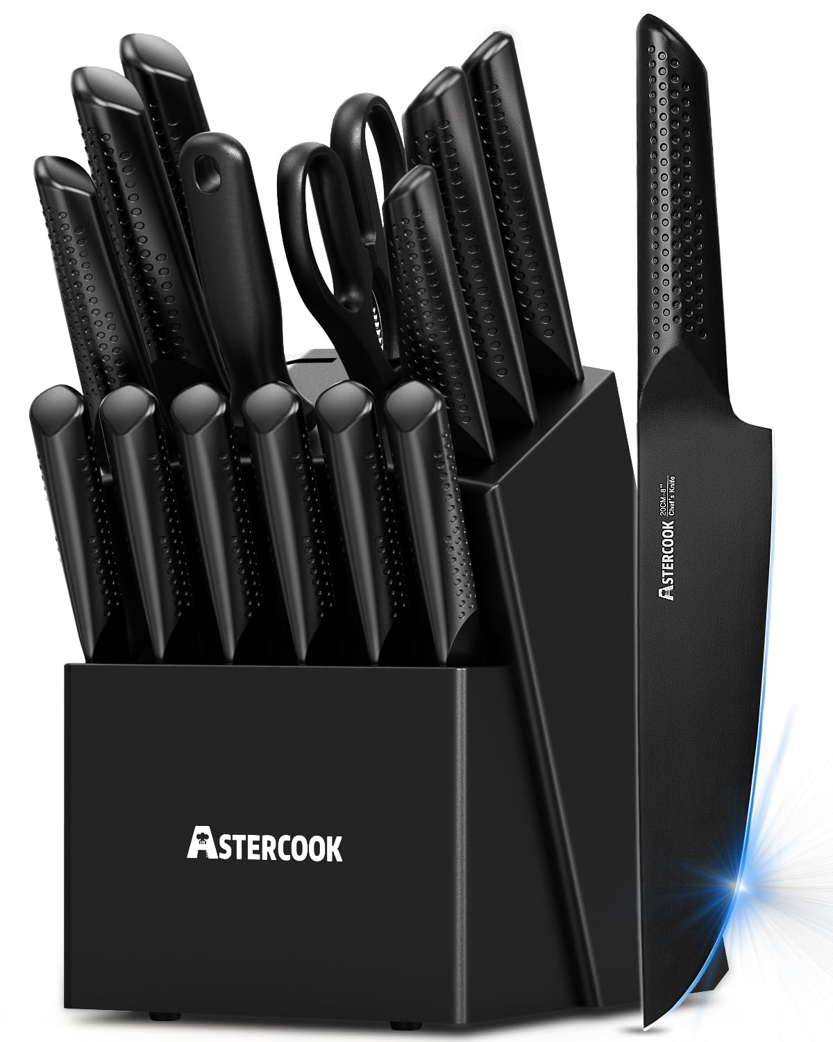 15-Piece German Stainless Steel Chef Knife Set with Wooden Block - Professional Kitchen Knives for Cooking, Slicing & Dicing - Dishwasher Safe, Elegant Black - Perfect for Home Chefs & Culinary Enthusiasts