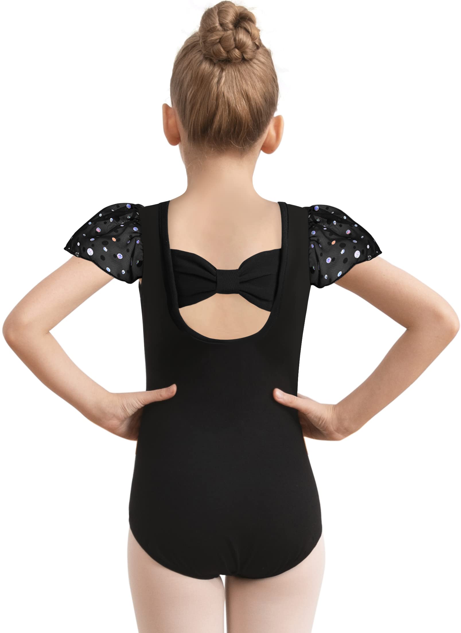 MOLLDAN Girls Ballet Leotard with Criss Cross Back Straps - Short Sleeve Dance Leotard for Ballet, Jazz, Gymnastics & Performance - Comfortable Stretch Fabric for Young Dancers