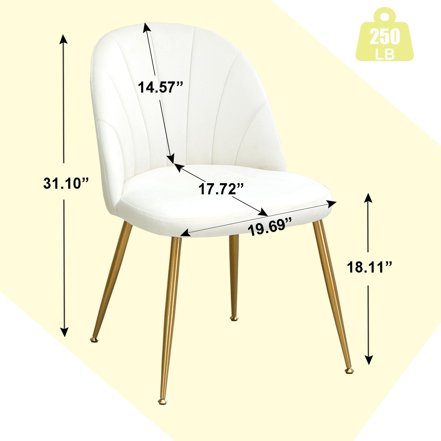 X-VOLSPORT Velvet Dining Chairs Set of 2 - Modern Accent Chairs for Living Room, Bedroom & Office - Armless Vanity Chairs with Gold Metal Legs - Beige Upholstered Seating for Home Decor, Guest Reception & Dining Area