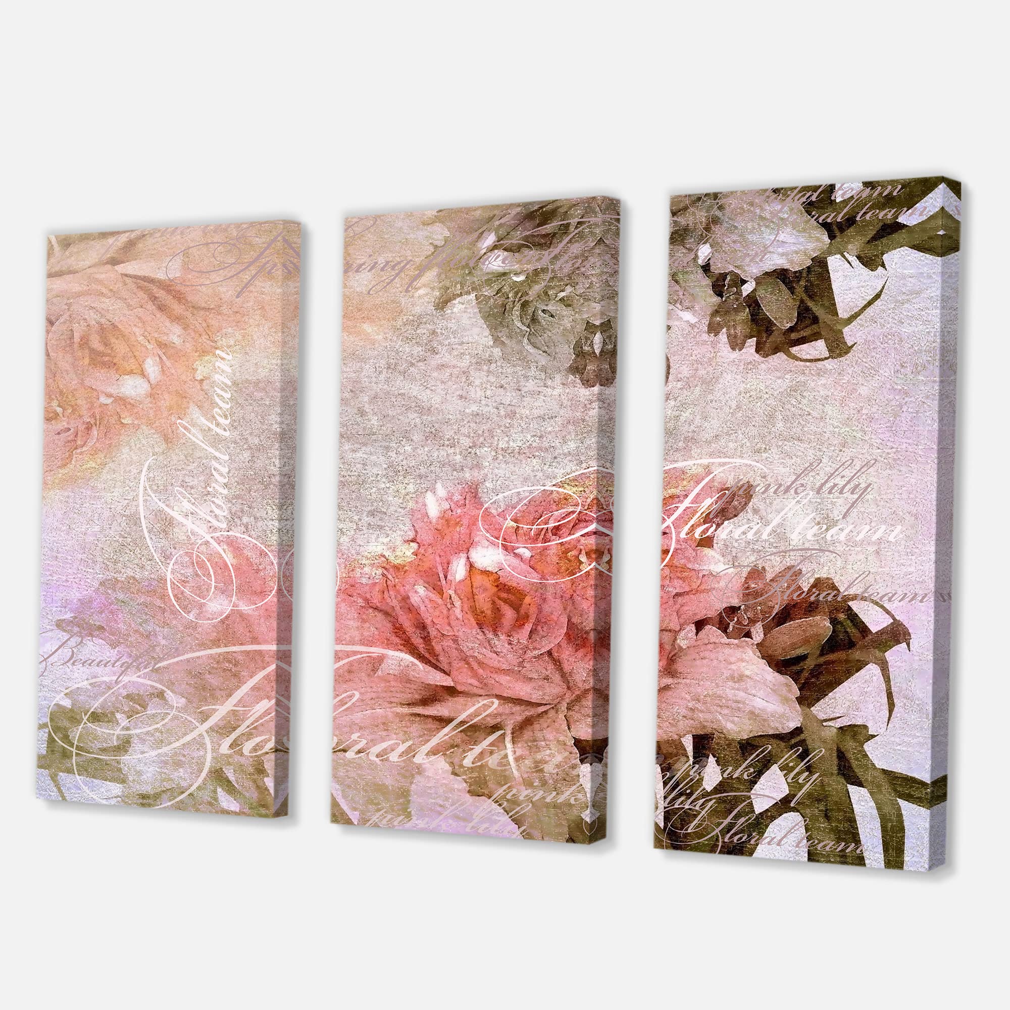 Vintage Floral Canvas Wall Art - Hand Painted Pastel Flowers Traditional Home Decor for Living Room, Bedroom & Office