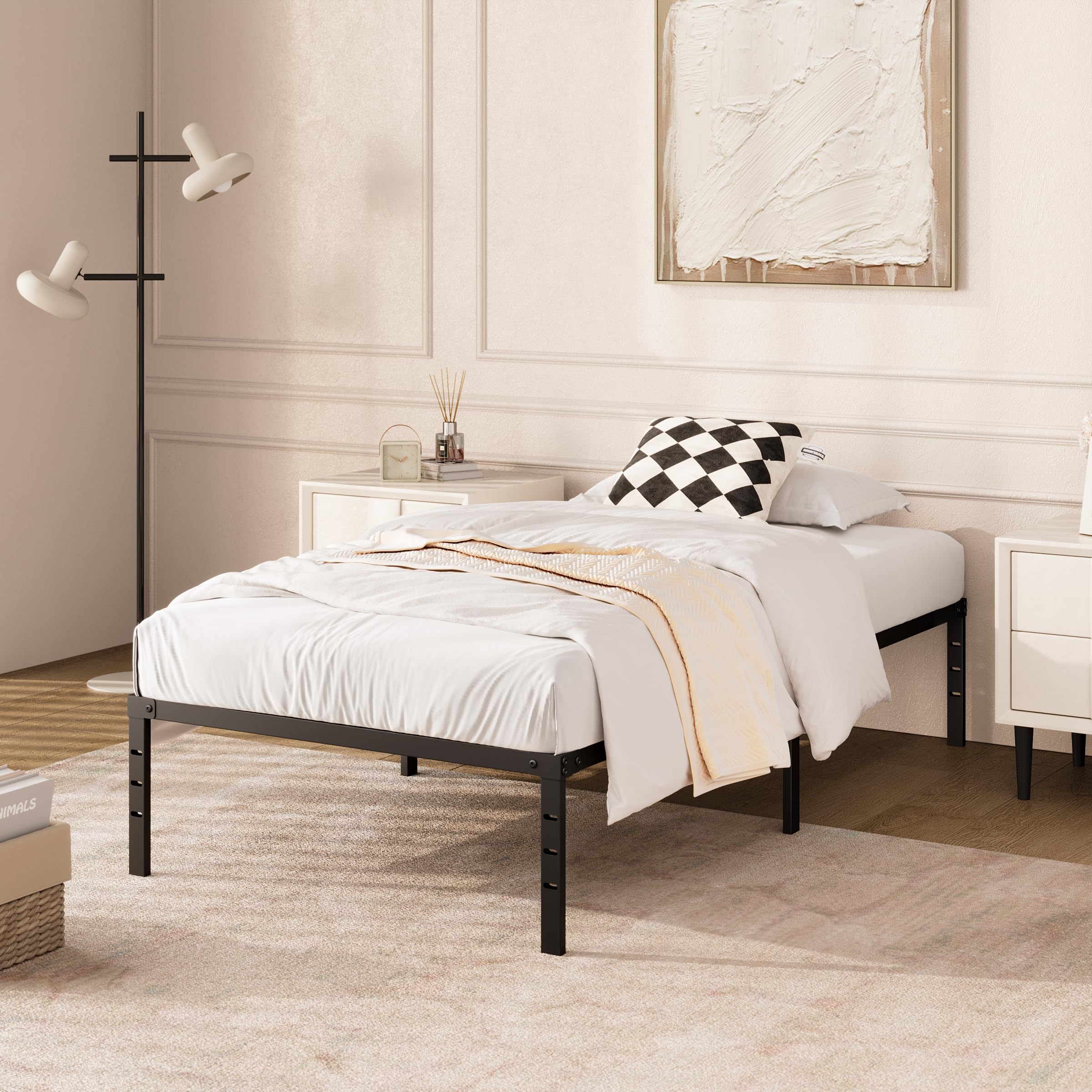 14 Inch Heavy Duty Metal Twin Bed Frame - No Box Spring Needed, Steel Slat Support Platform Bed | Easy Assembly, Noise Free & Non-Slip Black Design | Perfect for Kids Rooms, Guest Beds & Small Spaces