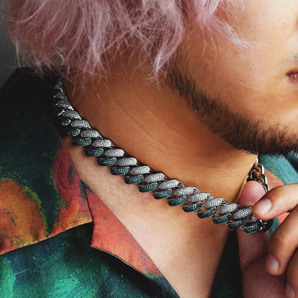 JINAO 18MM All ICED Out Simulated Diamond Miami Cuban Chain Necklace for Men - Luxury Hip Hop Jewelry for Parties, Gifts & Streetwear Fashion