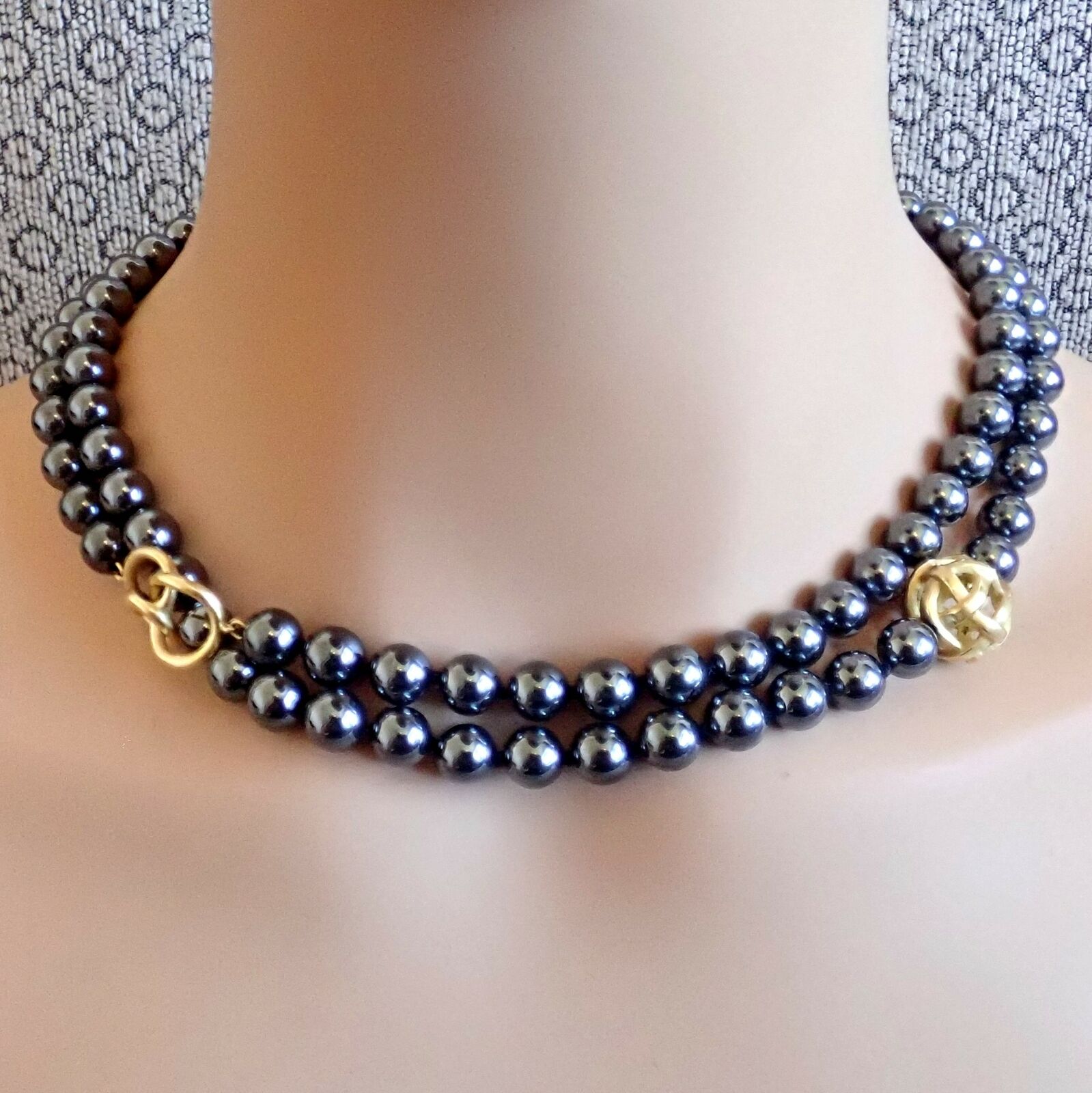 Authentic Angela Cummings 18k Yellow Gold Hematite Bead Necklace - 38 Inch Vintage 1988 Jewelry for Women, Perfect for Evening Parties & Special Occasions