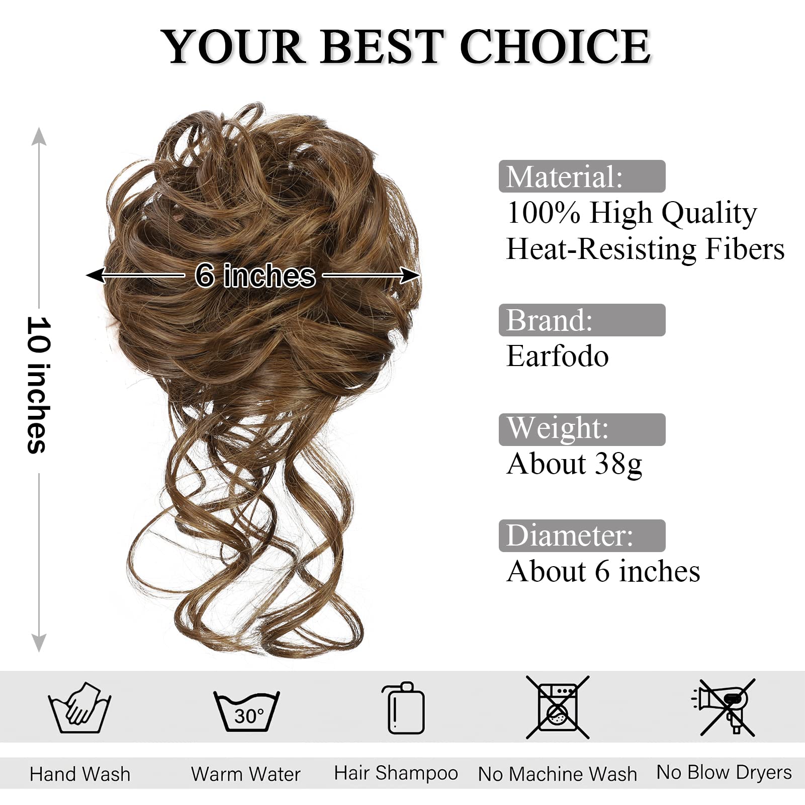 Earfodo Messy Bun Hair Extension for Women - Synthetic Hair Bun Ponytail Piece in Medium Golden Brown (8/27#) - Perfect for Daily Wear, Work, and Casual Outfits
