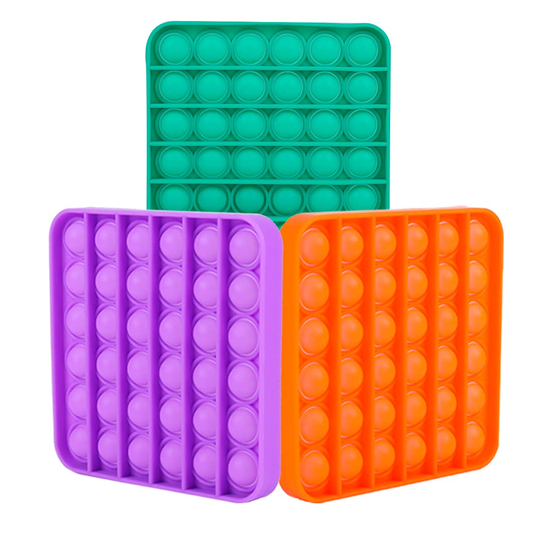 TOTTI Push Pop Bubble Fidget Toy - 3 Pack Sensory Stress Relief Toys for Kids & Adults (Square, Purple, Orange, Mint Green) - Perfect for Anxiety Relief, Classroom Focus & Office Relaxation
