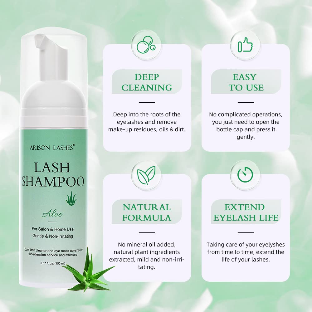 Arison 150ml Lash Extension Shampoo - Gentle Foaming Cleanser for Eyelash Extensions | Fragrance-Free, Natural Formula | Safe Eyelid Makeup Remover | Perfect for Daily Lash Care & Salon Use
