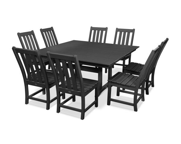 Polywood Black Vineyard 9-Piece Farmhouse Trestle Dining Set - Outdoor Patio Furniture for Garden, Backyard & Poolside Dining