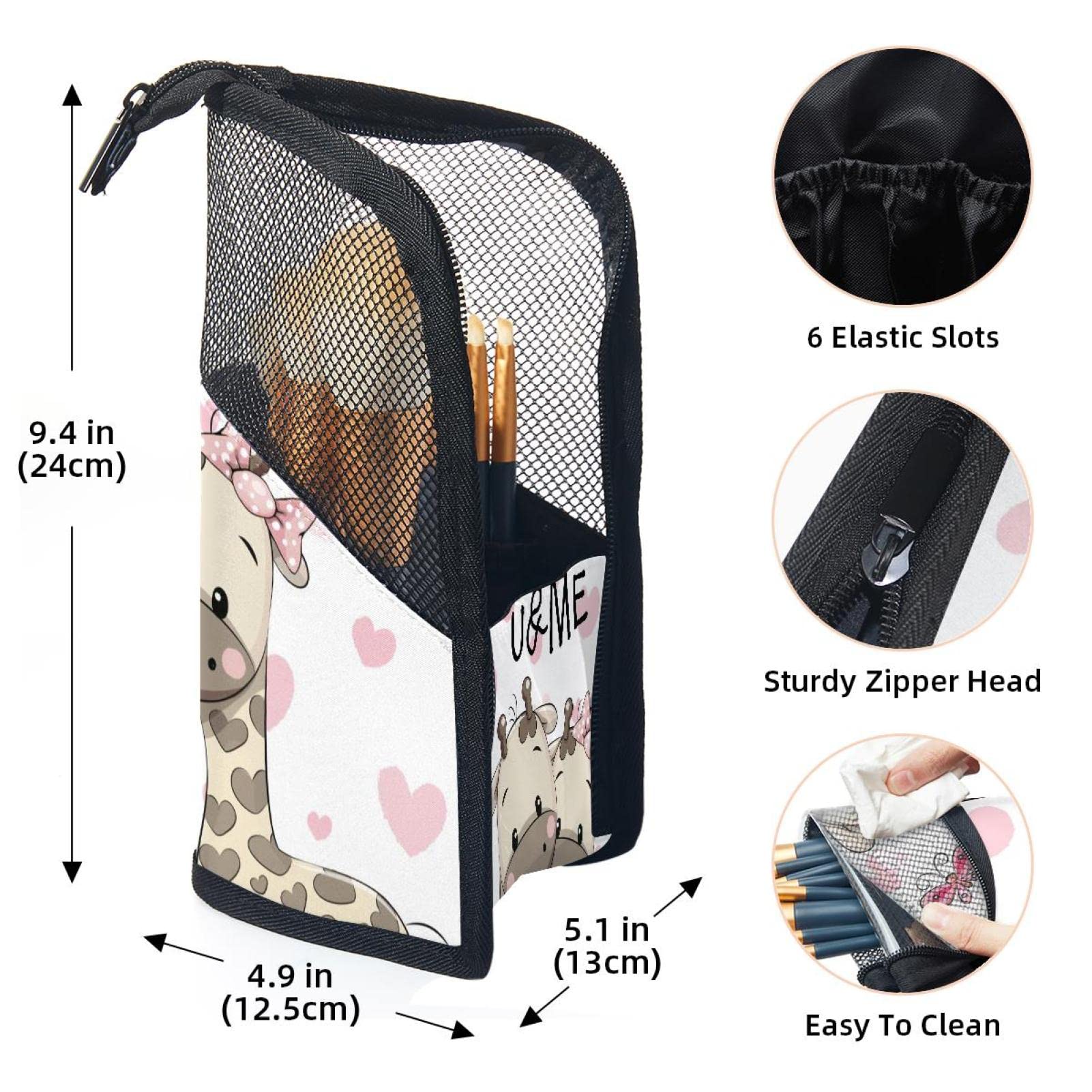 12-Piece Makeup Brush Organizer Bag with Love Giraffe & Pink Butterfly Design - Portable Cosmetic Brush Holder Case for Travel, Home & Professional Makeup Artists