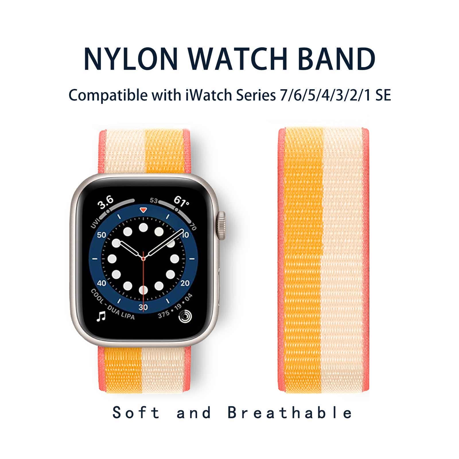 Premium Nylon Sport Loop Band Compatible with Apple Watch Series 1/2/3/4/5/6/7/8/SE - Soft Breathable Adjustable Strap for Workout, Running & Daily Wear