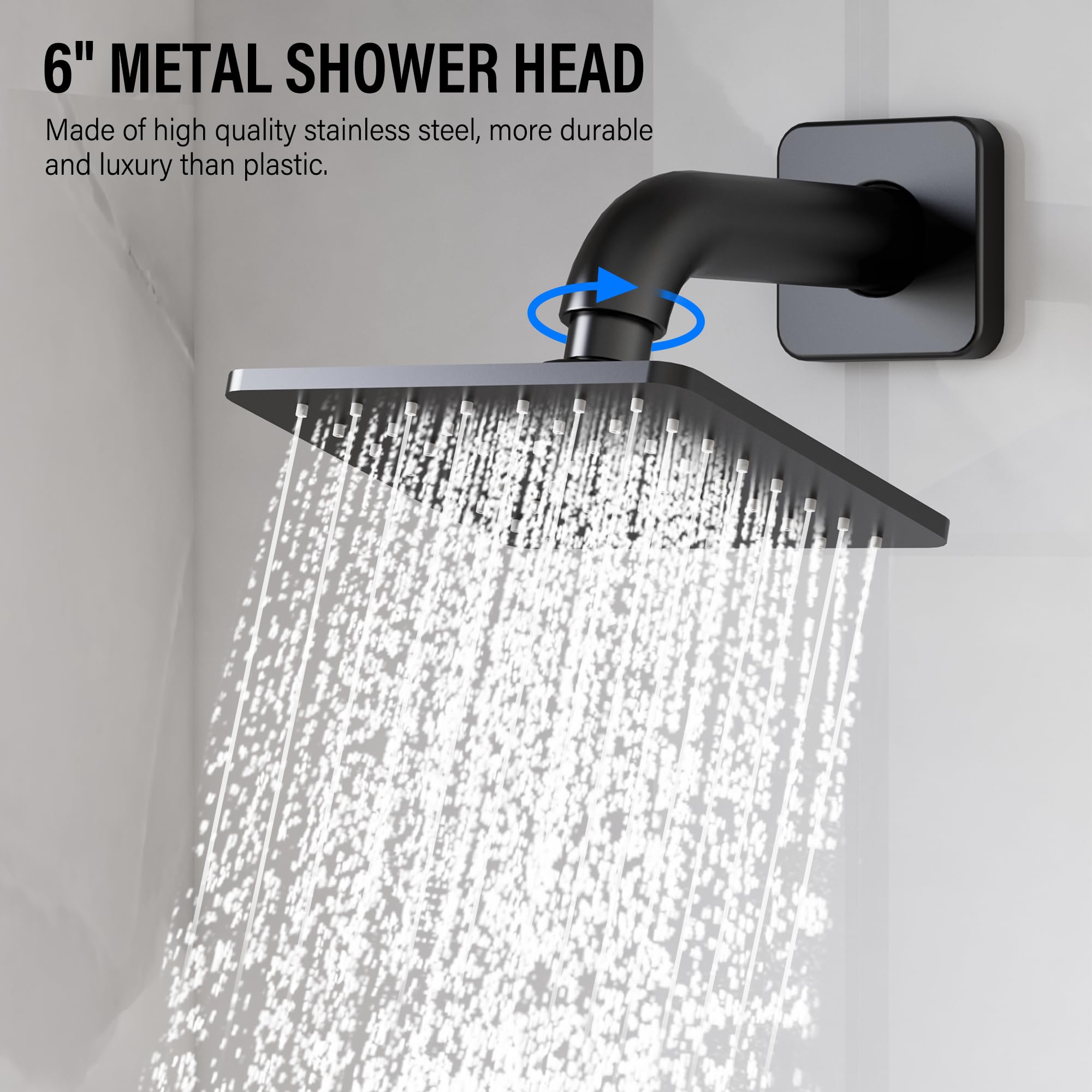 Premium Matte Black Shower Faucet Set - 6-Inch Rainfall Shower Head, Single Handle Tub Spout & All-Metal Trim Kit (Includes Shower Valve) - Perfect for Bathroom Renovation & Luxury Spa Experience