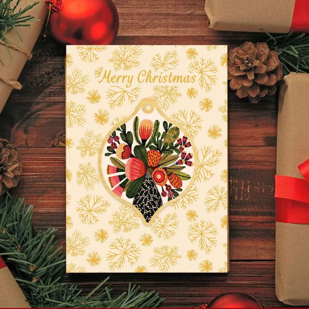 Australian Native Flowers Christmas Card & Bauble - Eco-Friendly Holiday Greeting Card with Floral Ornament for Xmas Tree Decorations | Perfect for Holiday Gifts, Home Decor & Festive Celebrations