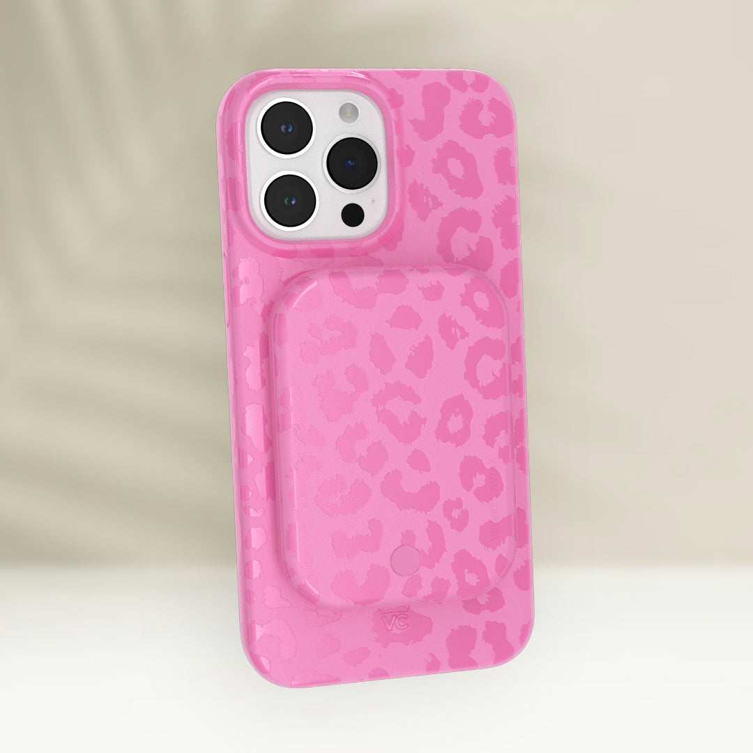 Hot Pink Leopard Print MagSafe Compatible Power Bank - 5000mAh Portable Charger for iPhone 14/13/12 | Perfect for Travel, Work & Outdoor Adventures