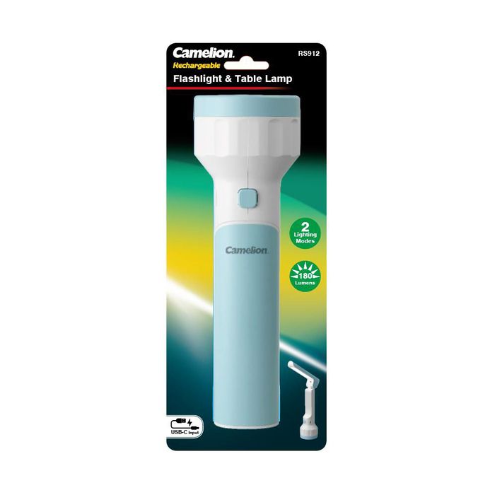 Camelion RS912 2-in-1 180 Lumen Rechargeable Flashlight & LED Table Lamp - Perfect for Camping, Emergencies, and Home Use