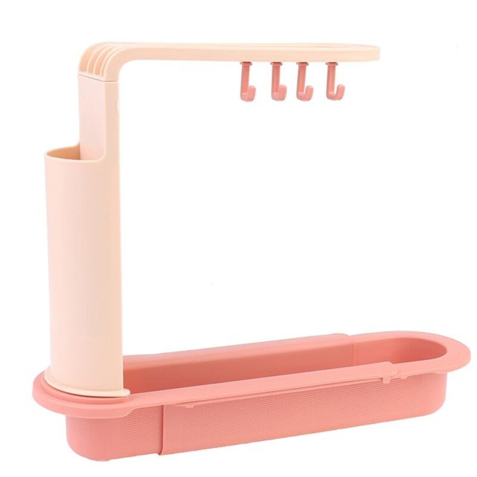 Adjustable Telescopic Sink Shelf - Soap Sponge Drain Rack Storage Basket with Faucet Holder - Bathroom & Kitchen Organizer for Countertop Space Saving - Perfect for Small Apartments, RVs and Dorm Rooms
