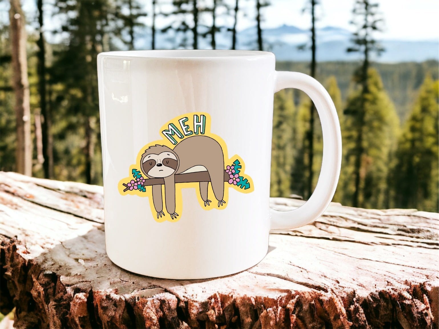 Sloth Meh Mug - Funny Sloth Ceramic Coffee Cup for Tea & Hot Drinks - Perfect Gift for Animal Lovers & Office Humor