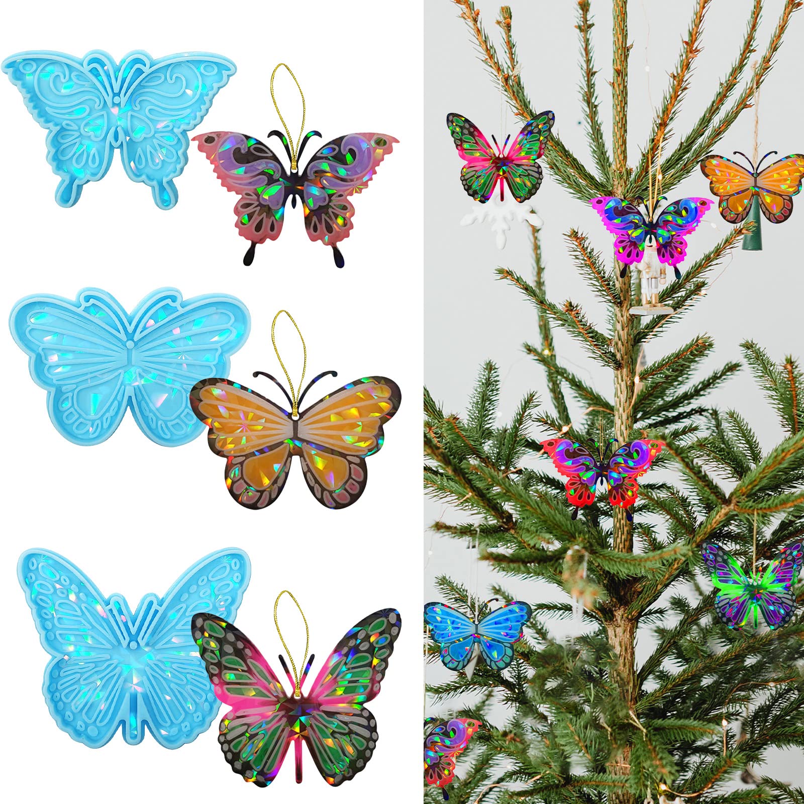 3PCS Holographic Butterfly Silicone Molds for Resin Casting - DIY Epoxy Keychain Making Supplies - Perfect for Jewelry, Crafts, and Unique Gift Creations