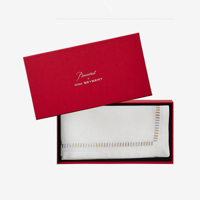Baccarat X Kim Seybert Harmonie White Gold Silver Napkins - Premium Luxury Dinner Napkins for Fine Dining, Weddings & Special Occasions