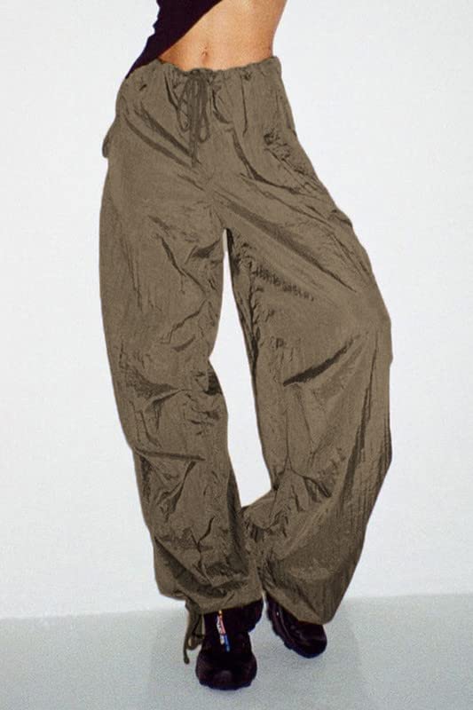 Y2K Low Waist Drawstring Cargo Pants - Baggy Straight Wide Leg Trousers for Women | Hip Hop Streetwear, E-Girl Fashion, Harajuku Style | Perfect for Casual Wear, Rave Outfits & 90s Retro Looks