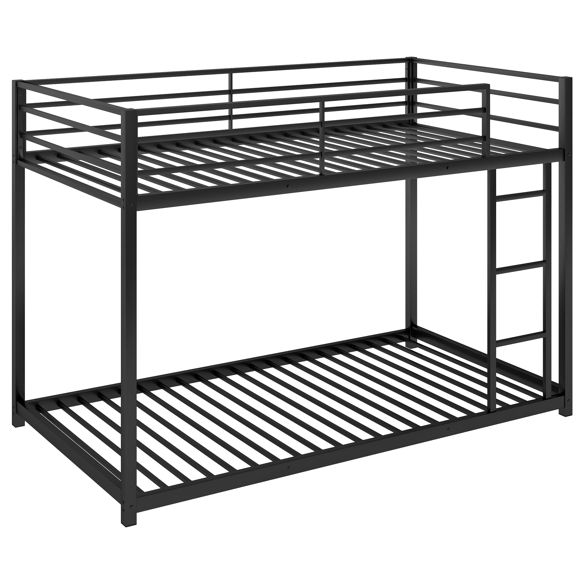 Heavy Duty Metal Twin Over Twin Bunk Bed Frame for Kids - Low Profile Junior Bunk Bed with Sturdy Construction in Black | Perfect for Small Bedrooms, Shared Kids' Rooms & Space-Saving Sleep Solutions