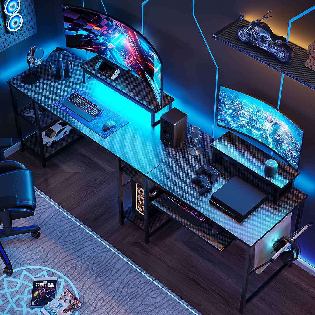 Bestier L-Shaped Computer Desk with Keyboard Tray - Ergonomic Home Office Desk for Gaming & Work - Perfect for Small Spaces & Corner Setups
