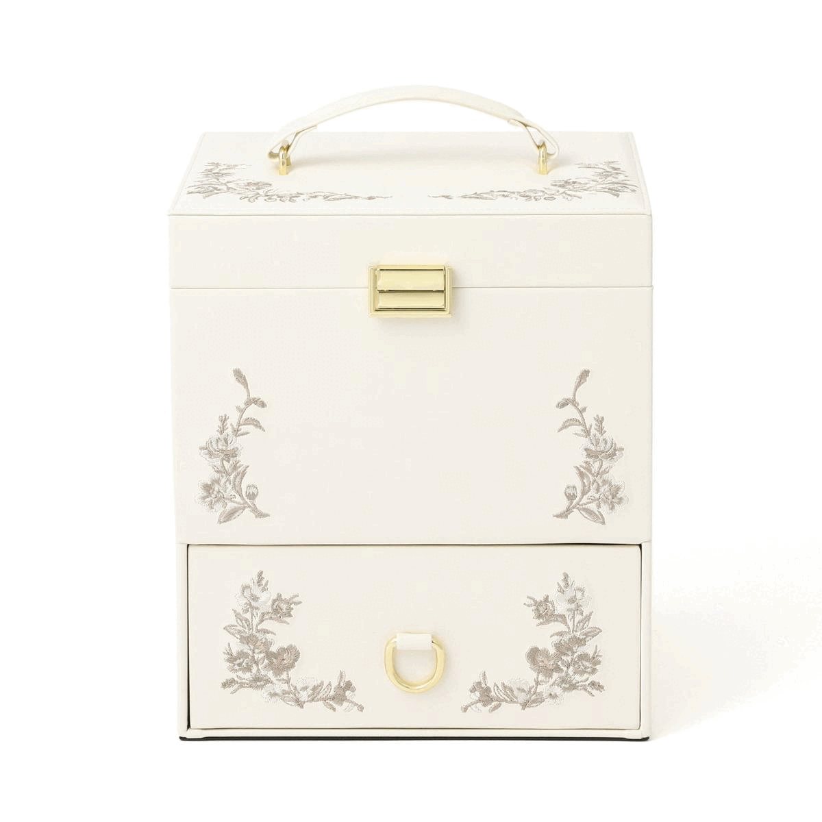 Elegant Beige Embroidery Flower Jewelry Box - Perfect for Gift Giving, Home Decor & Organizing Necklaces, Rings & Earrings
