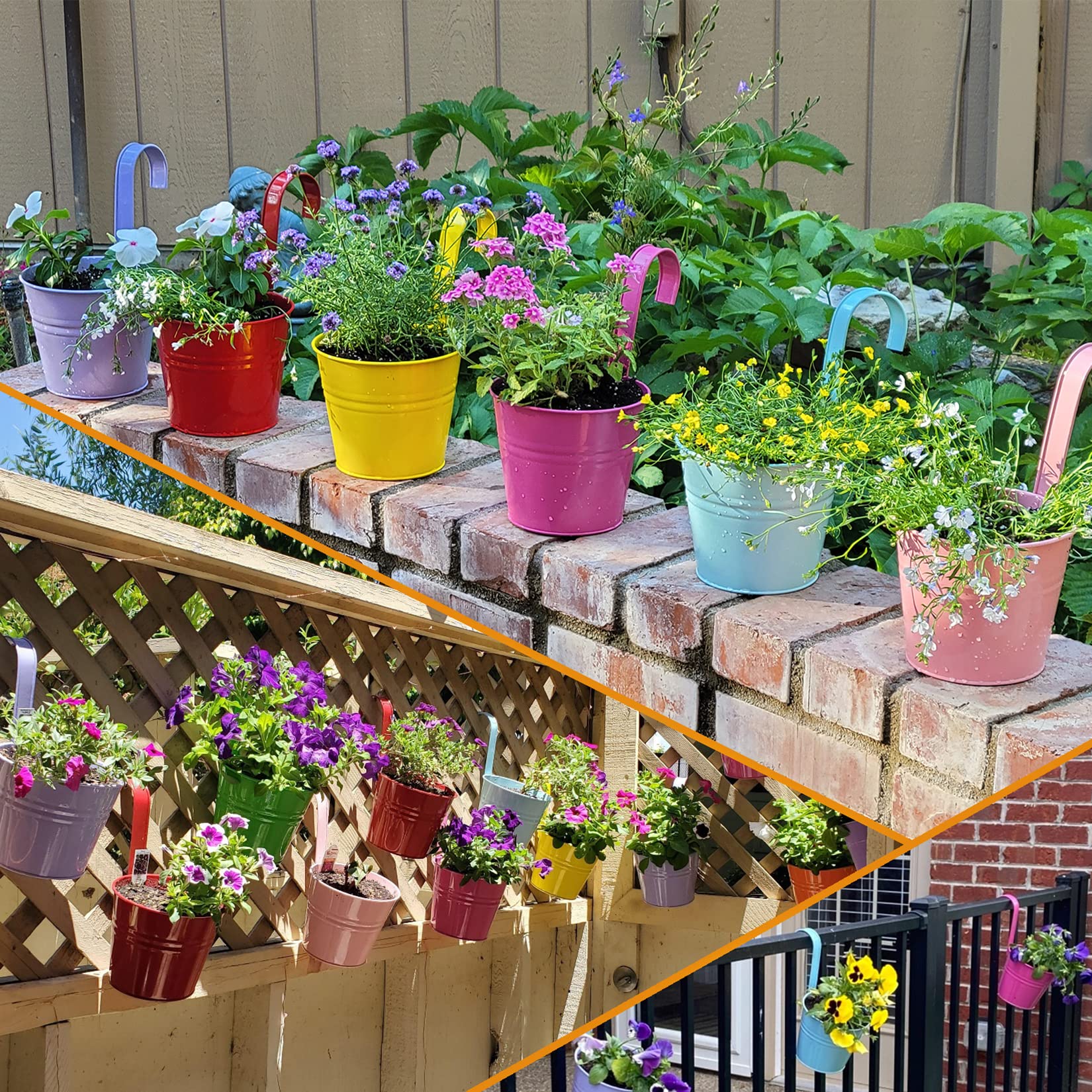 LOVOUS 12pcs 6-inch Hanging Planters - Metal Flower Pots for Balcony Railing, Garden Fence & Indoor Decor | Durable Iron Herb Planters with Hanging Buckets | Perfect for Home, Patio, and Outdoor Gardening
