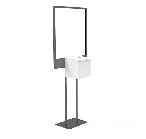 FixtureDisplays® White Metal Collection Box Stand - Bulletin Board Poster Donation Ballot Organizer (11063+10918-WHITE-NF) for Schools, Offices & Community Centers
