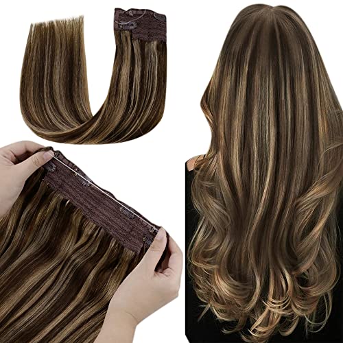 Premium Fish Line Halo Hair Extensions with Invisible Clips - Seamless 100% Human Hair Extensions for Length & Volume - Perfect for Weddings, Parties & Daily Styling
