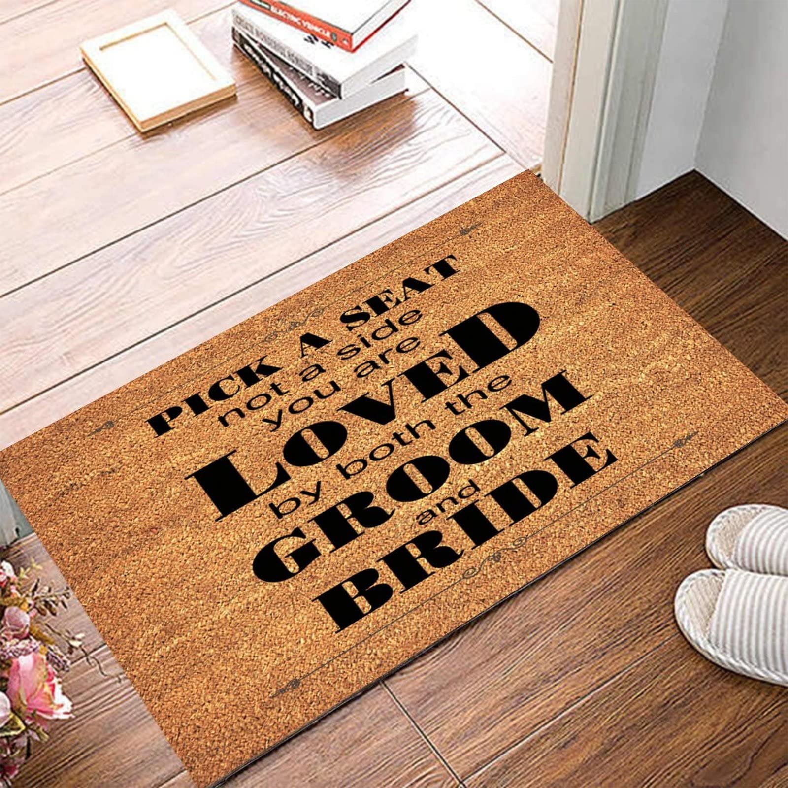 Personalized 'Pick a Seat Not a Side' Coir Doormat - You Are Loved by Both Bride & Groom - Heavy Duty 16x24 Inch Outdoor Entryway Mat for Front Door - Perfect for Weddings, Anniversaries & Newlywed Homes