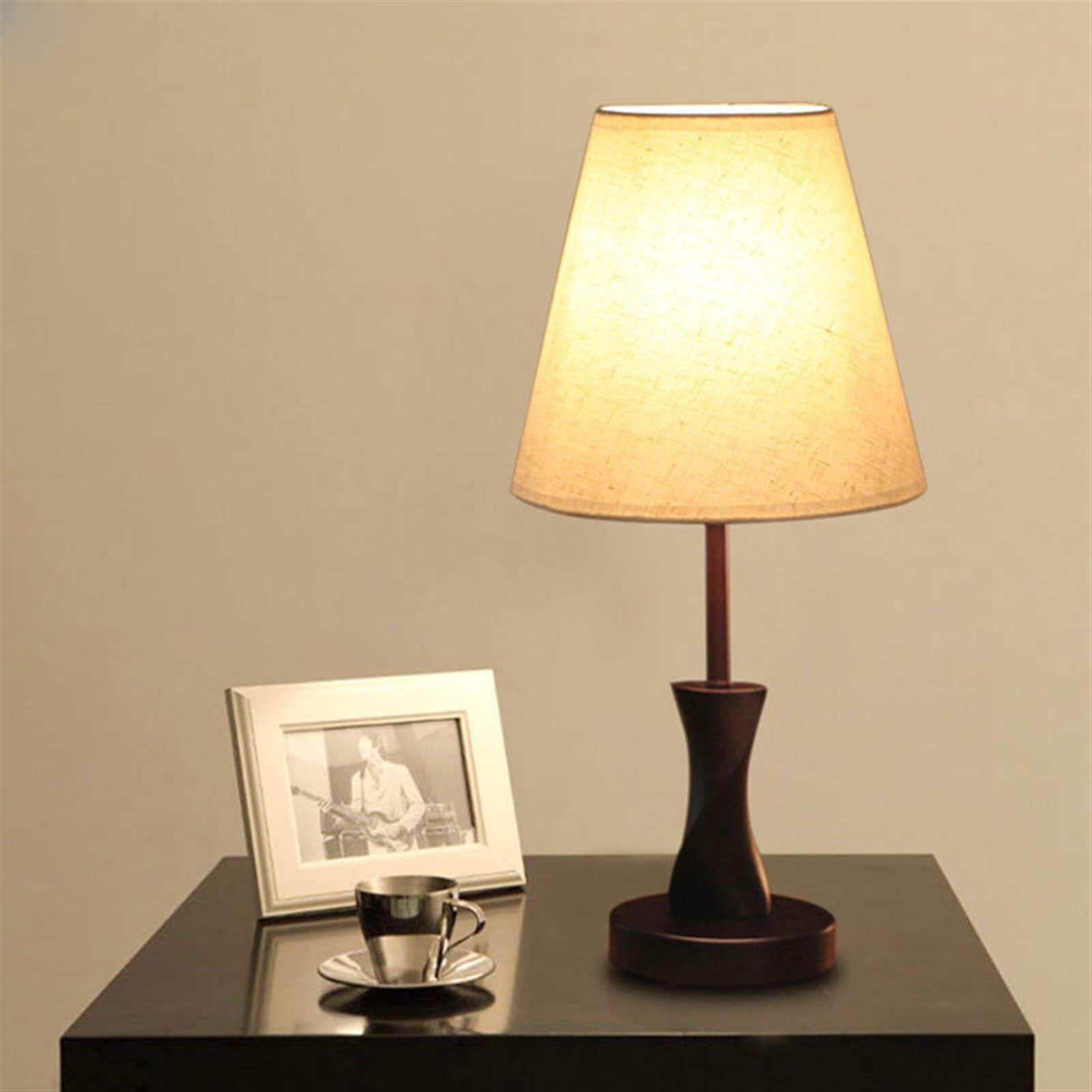 Nordic Wood Table Lamp - Modern Bedside Lamp for Bedroom, Living Room, Home Study & Hotel Decor | Brown Lampshade | Perfect for Reading, Nightstand Lighting & Cozy Ambience