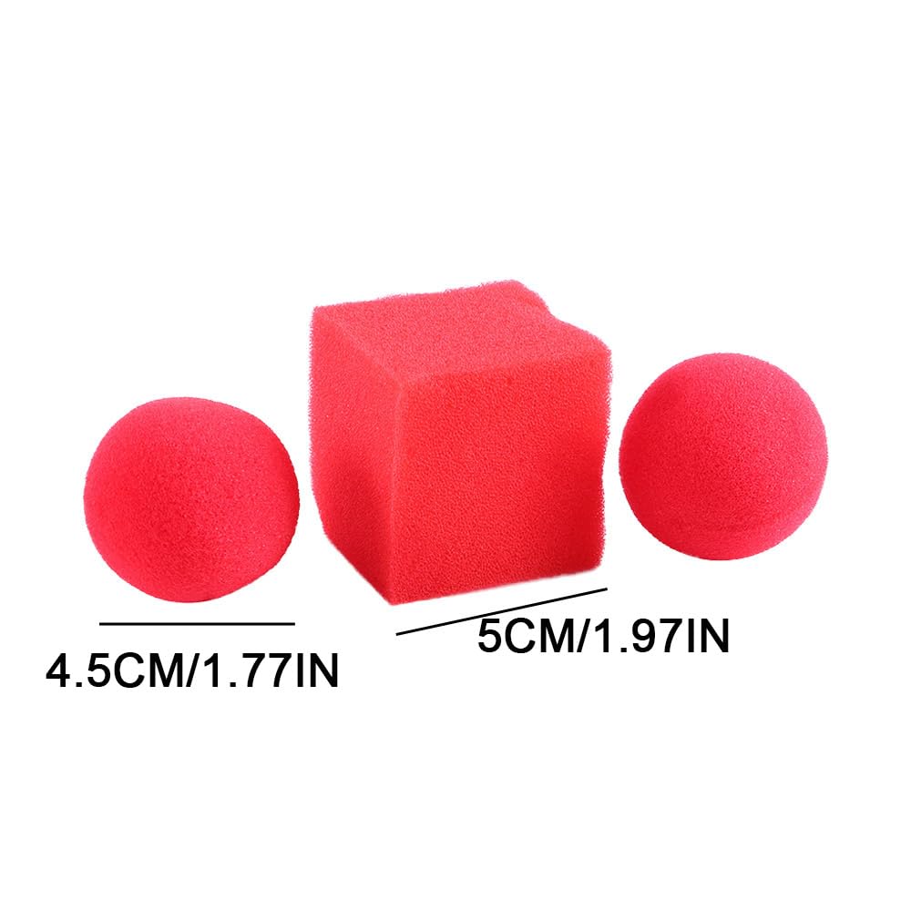 Magic Sponge Balls Set - 2 Red Balls & Square Sponge for Close-Up Magic Tricks, Comedy Props, Easy-to-Do Illusions | Perfect for Street Performers, Birthday Parties & Magic Shows