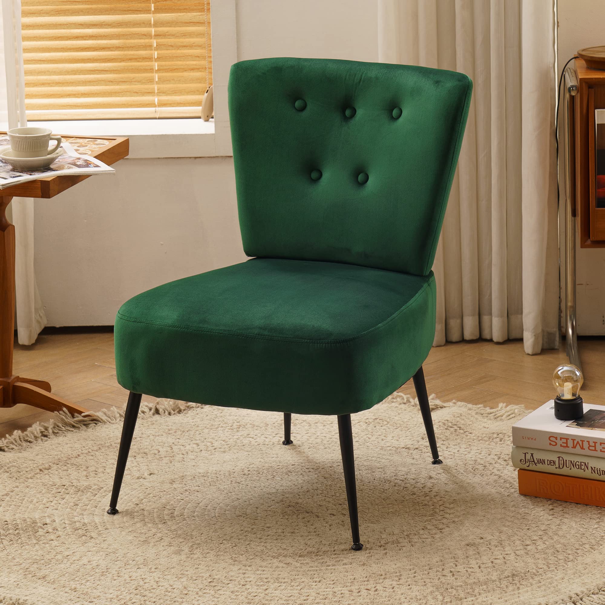 Yoluckea Modern Velvet Armless Accent Chair - Contemporary Upholstered Slipper Chair for Bedroom, Living Room & Vanity - Plush Corner Side Chair for Relaxation & Home Decor