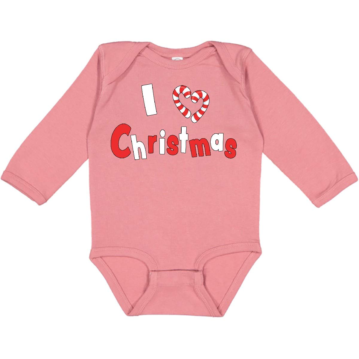 Inktastic I Love Christmas - Candy Cane Heart Long Sleeve Baby Bodysuit | Holiday Outfit for Infants & Toddlers | Christmas Family Photos & Festive Celebrations